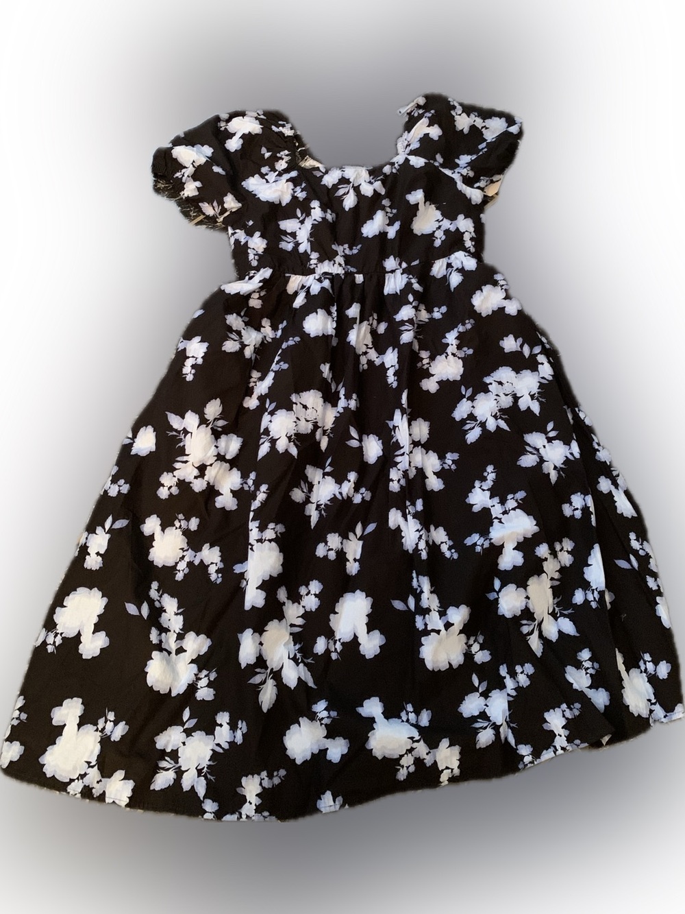 Women's Navy, Light Blue & White Floral Puff-Sleeve Dress